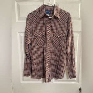 Wrangler Western Button Down Shirt Long Sleeve Pearl Snaps Size M Plaid Mens